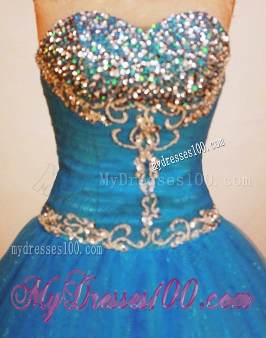 Romantic Sweetheart Floor-length Blue Beaded Sweet 16 Dress